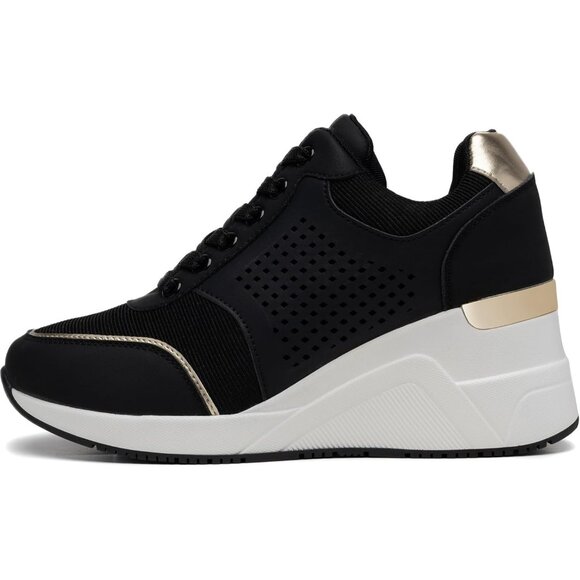 Cestfini Women Black Wedge High Heeld Lace Up Daily Wear Sneaker for Casual - Picture 2 of 7